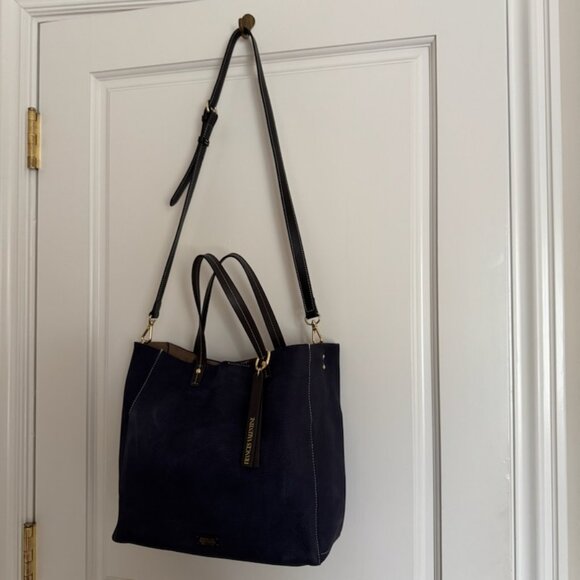 Frances Valentine Margaret Navy Nubuck Leather Tote Exceptional Condition - Picture 5 of 11